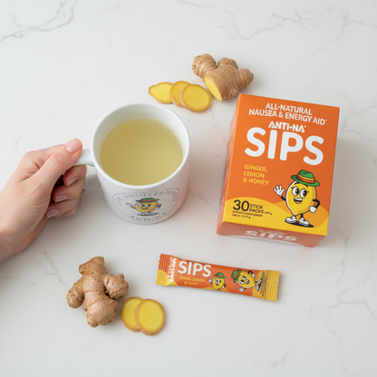 Anti-na SIPS product with branded mug for chemotherapy nausea